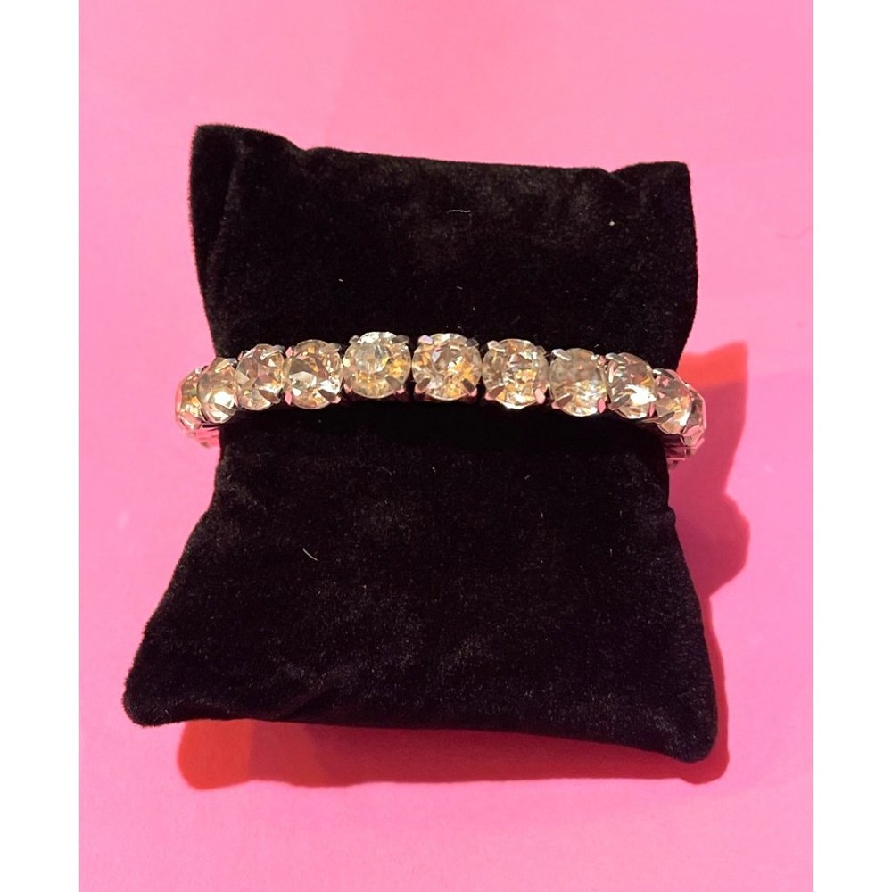 Retro Rhinestone Tennis Bracelet Silver Tone Big Costume Statement VTG Jewelry
